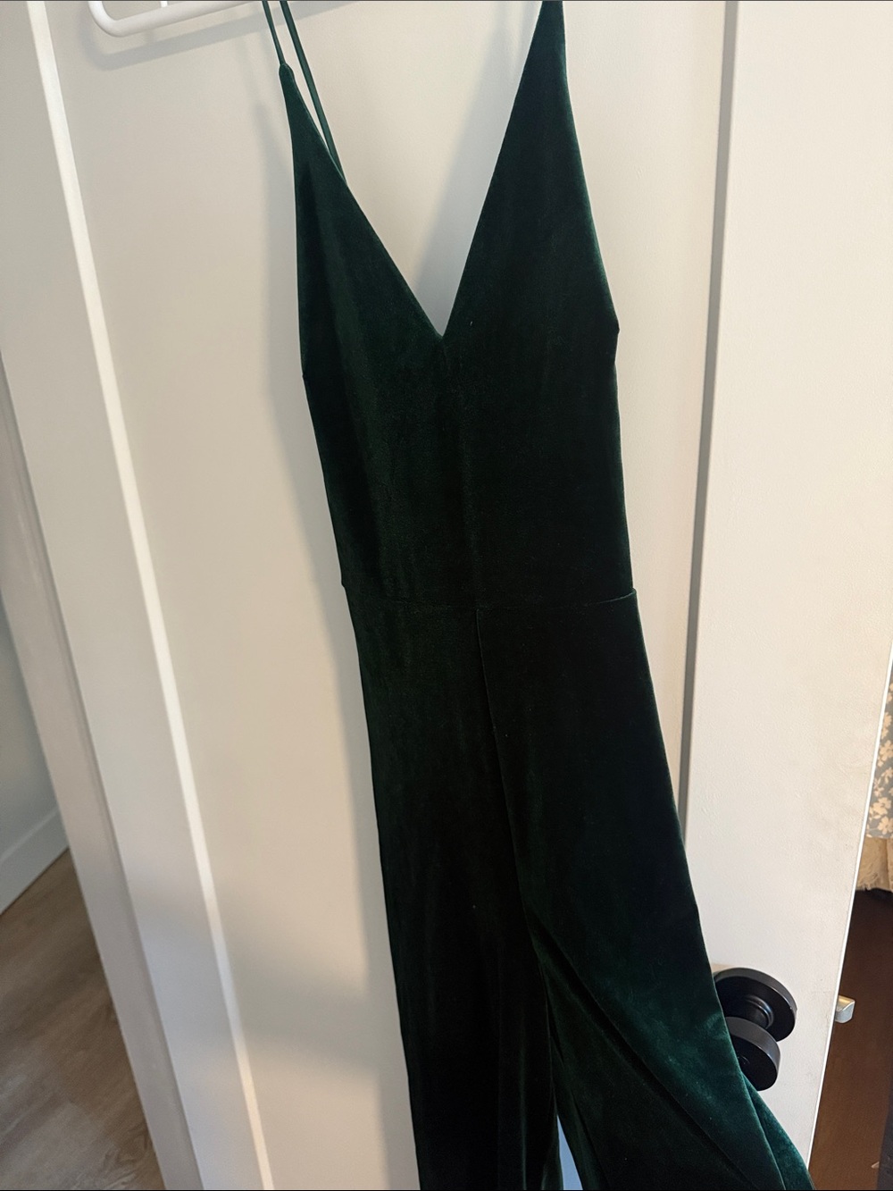 Sleeveless Velvet V-Neck Jumpsuit in Deep Green